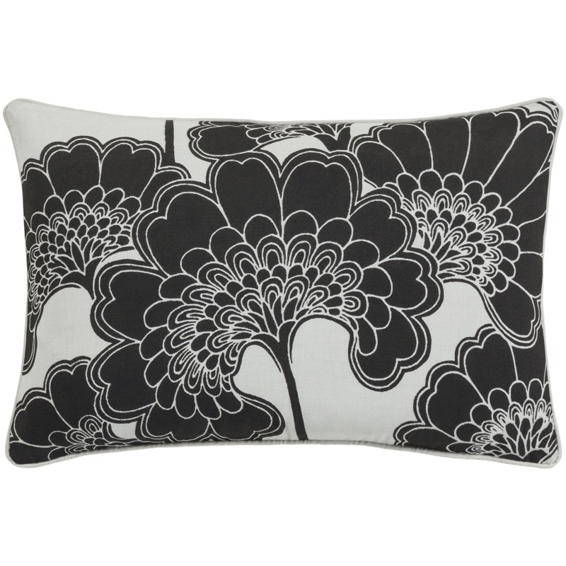 Coussin japonais à motif floral, Noir / Ivoire