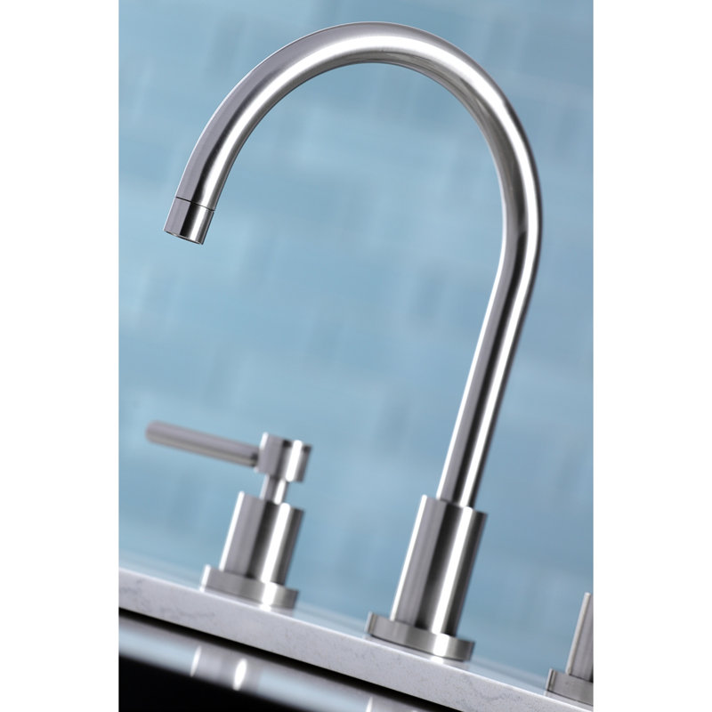 Robinet de cuisine à poignée double Kingston Brass, Nickel brossé, Sans douchette latérale