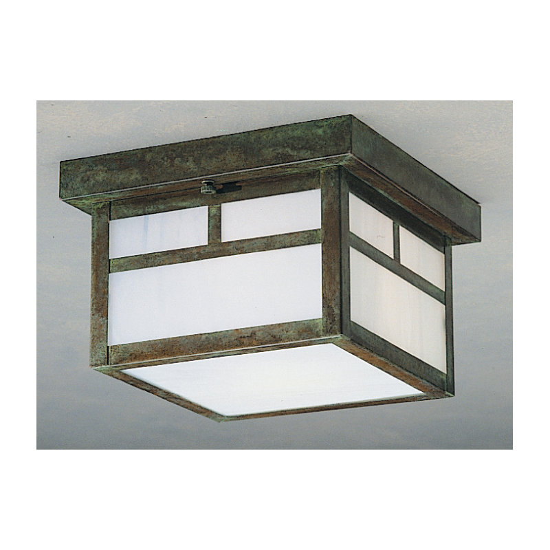 Mission 2 - Light Flush Mount, 7.25" H x 12" W x 18" D / Empty, Verdigris Patina, White Opalescent