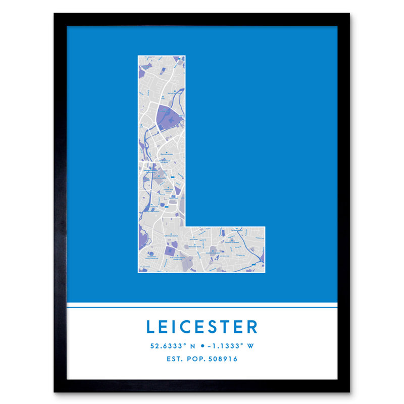 Leicester City Map Leicester England United Kingdom City Map Blue - Single Picture Frame Typography