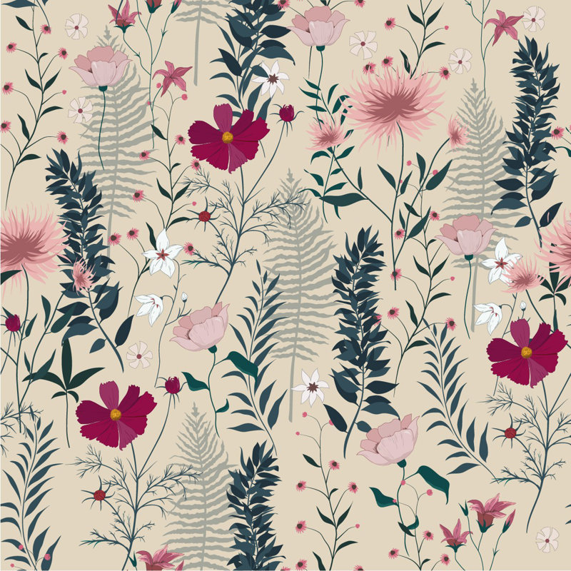 Floral Wall Mural, 8.33' W x 8.33' L
