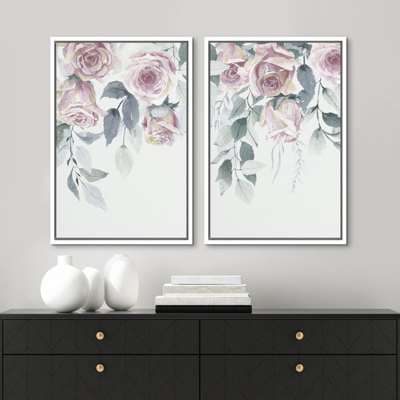 "Bouquet de fleurs rose pastel rose" - 2 pièces, H 24 po x l 16 po, Blanc