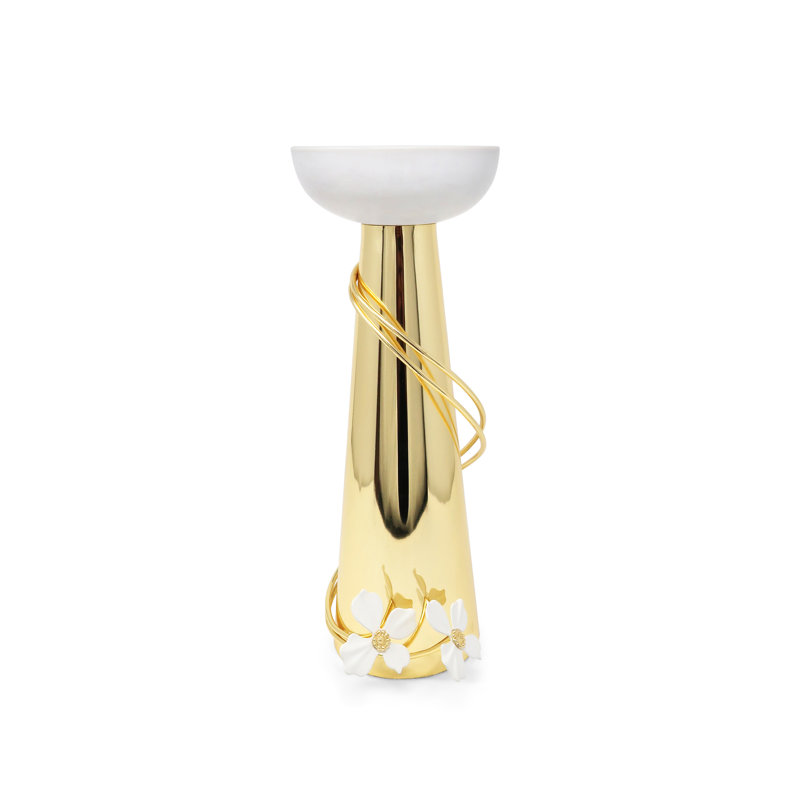 Bougeoir en porcelaine avec détail fleur, H 13 po x l 4 po x P 4 po