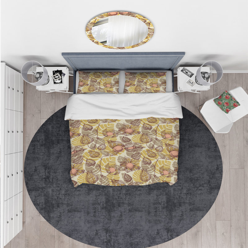Ensemble de housse de couette designart physalis drawing, Housse de couette très grand + 2 taies décoratives