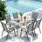 Patio Dining Set For 6, Outdoor Table And Chairs W/1.69?Umbrella Hole, All Weather Patio Furniture Set, 30"X 55" Table And Stackable PVC-coated polyester Chair, For Lawn, Deck (Umbrella Not Included)-1886006089-1886006101