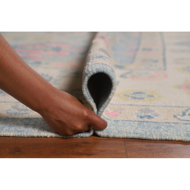 Tapis géométrique bleu Oushak 9 x 13