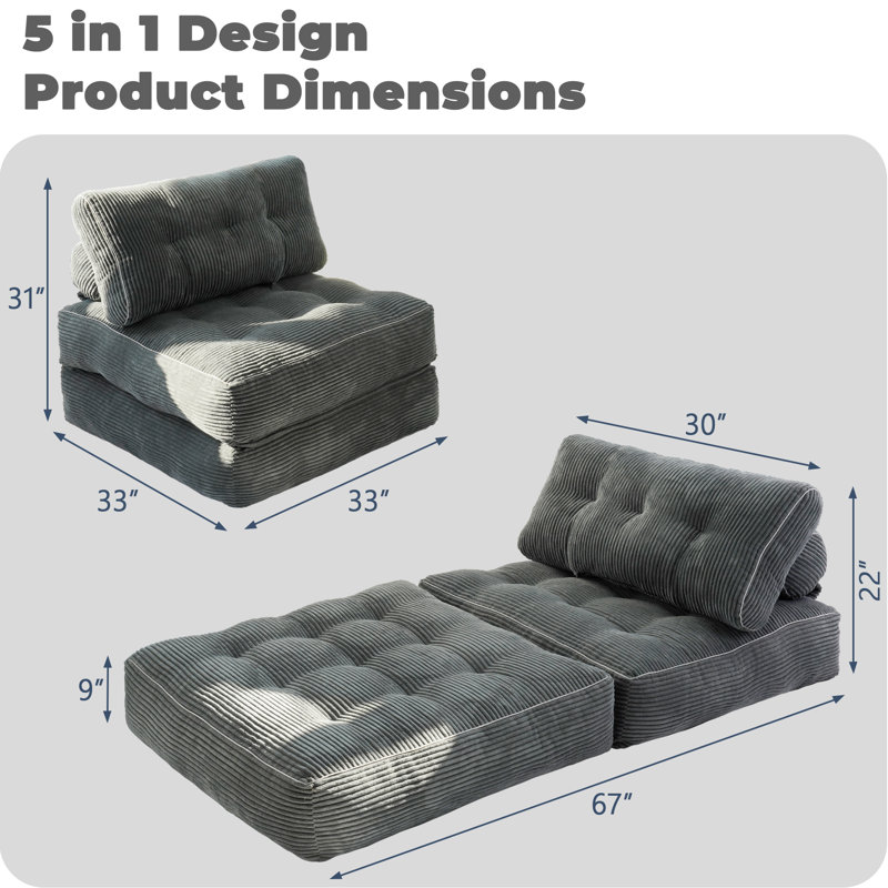 Boneless Sofa Bed,Convertible Sleeper Chair For Adults, Folding Sofa Bed Foam Filling Couch With Pillow,Sleeper Chairs Single Size Floor Mattress