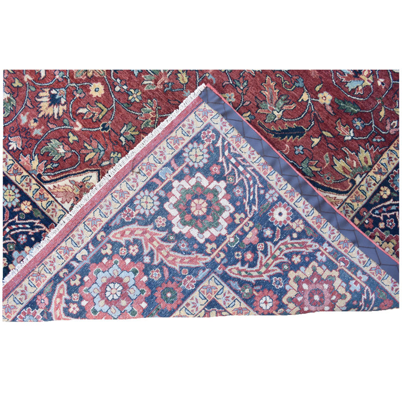 Chemin de table rouge et bleu noué à la main de haute qualité, Tapis de couloir 2 pi 6 po x 8 pi