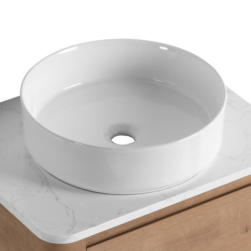 Meuble-lavabo mural 48 po avec lavabo vasque en céramique et 2 tablettes de rangement, porte à fermeture en douceur