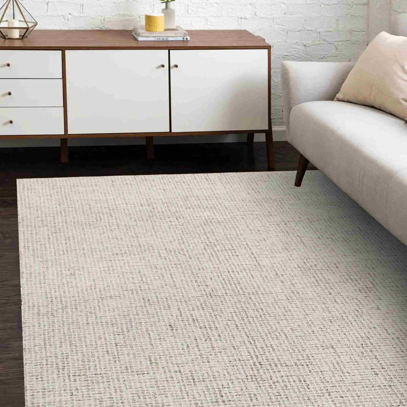 Abstract Contemporary Grid Handmade Wool Blend Area Rug, Rectangle 10' x 14', Rust/Beige