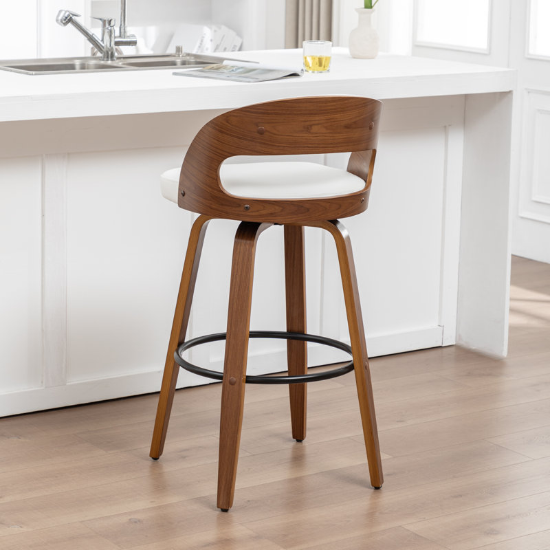 Swivel Upholstered Counter Stool, White, Bar Stool (29.9" Seat Height)