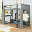 Lit mezzanine en bois avec bureau, éclairage à DEL et tablettes à plusieurs rangements-1951495809