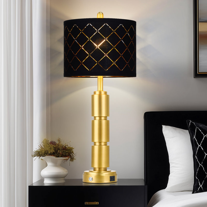 29” Tall Modern Black & Gold Touch Table Lamp with USB & Type-C Charging