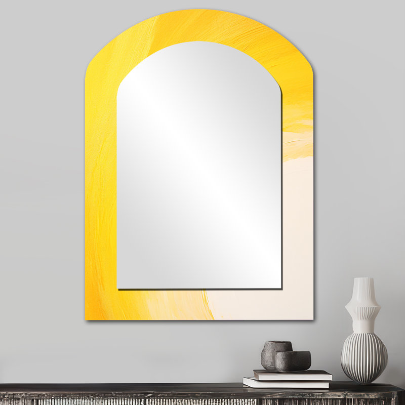 Jaune incurvé chromé - arc-en-ciel asymétrique unique, miroir en arc jaune, impression sur métal, 34 po x 25 po