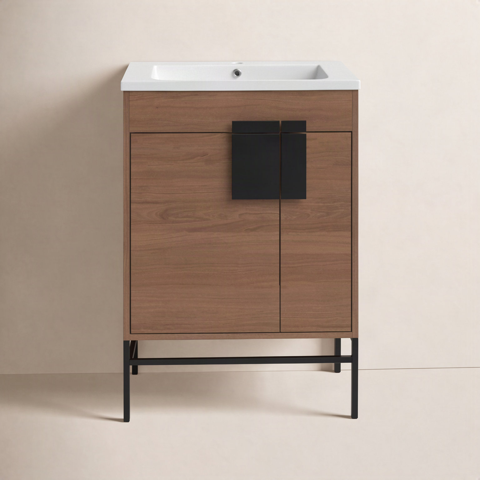 Maisie 24'' Single Bathroom Vanity, Walnut, Black Matte