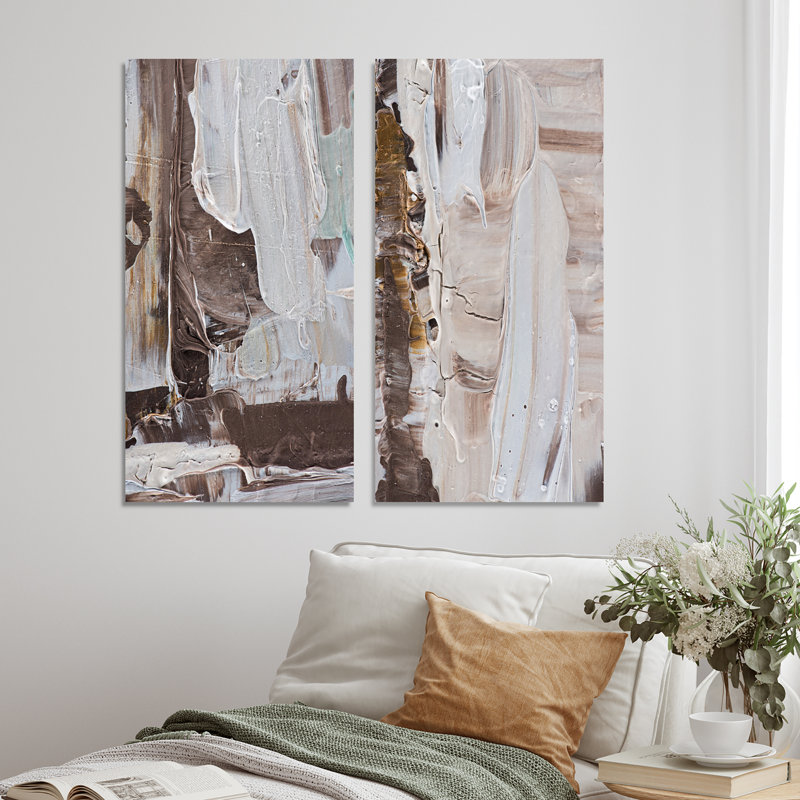 «Beige Brown Brush Strokes», ensemble de 2 peintures sur toiles, Toile tendue, H 20 po x l 24 po x P 1 po