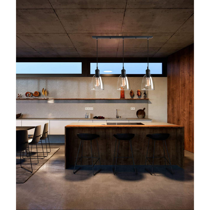 3 - Light Kitchen Island Pendant, Black