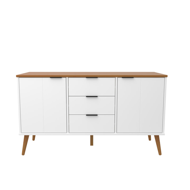 Alice Sideboard 3 Drawers 2 Doors Solid Wood - Elevate your space with our sophisticated collection, White/Caramel