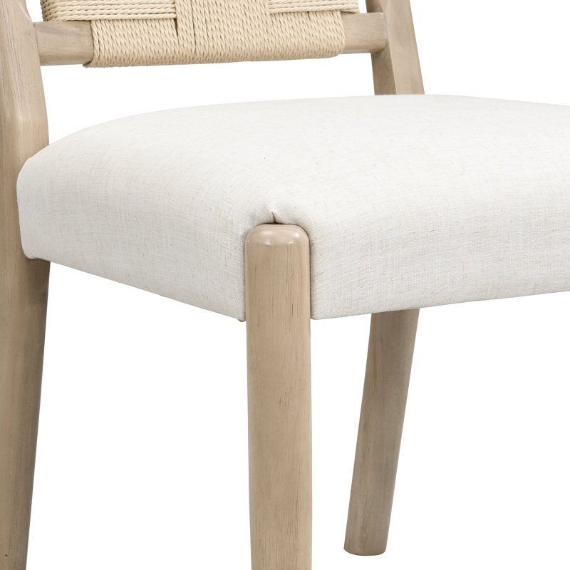 Modern Scandinavian Woven-Back Upholstered Dining Chair, White Cushion/Light Ash Frame