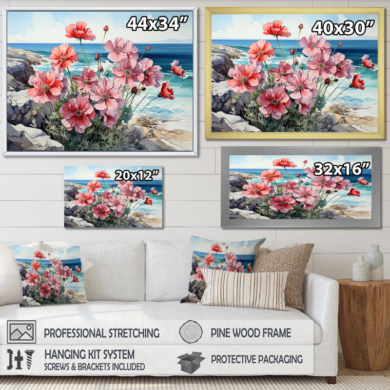 Fleur de géraniums côtière I, Cadre flottant noir, H 16 po x l 32 po x P 1 po