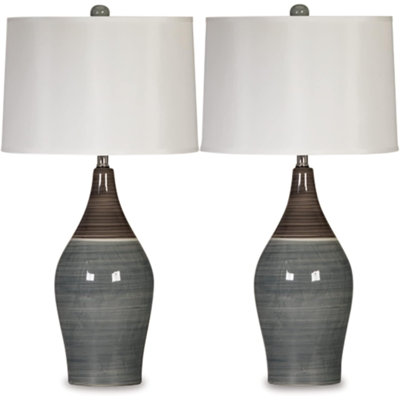 Glazed Ceramic Table Lamp, 2 Count, 28", Multicolored & Gray