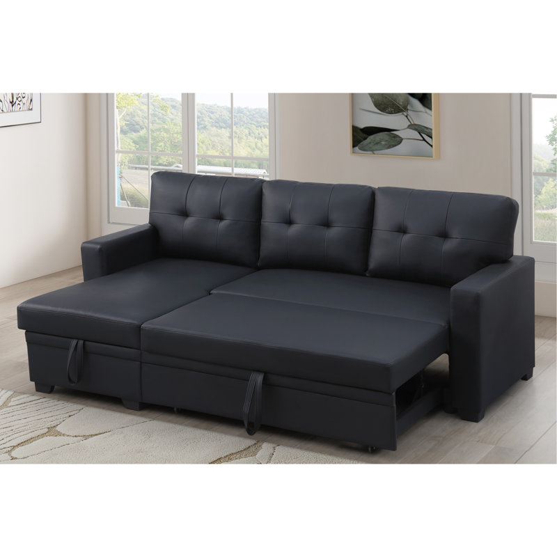 Canapé-lit convertible à 4 places avec méridienne escamotable et rangement en lin noir, coussins de dossier amovibles, canapé-lit simple pour nuit d'invités, largeur 82, profondeur 53, hauteur 34,5, lin 190,5 lb