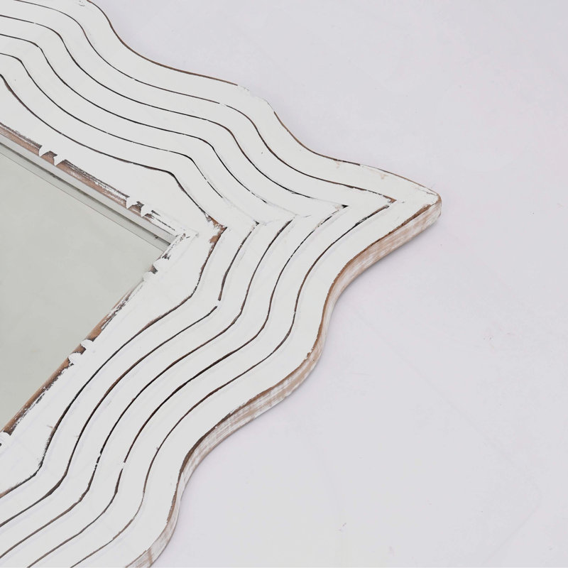 Miroir rectangulaire en bois massif sculpté à la main Wave Edge - Blanc rustique