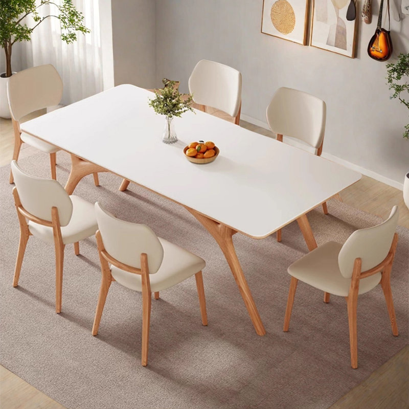 Table de style rock nordique rectangulaire blanc crème, H 29,53 po x L 70,84 po x l 35,43 po, Brun clair