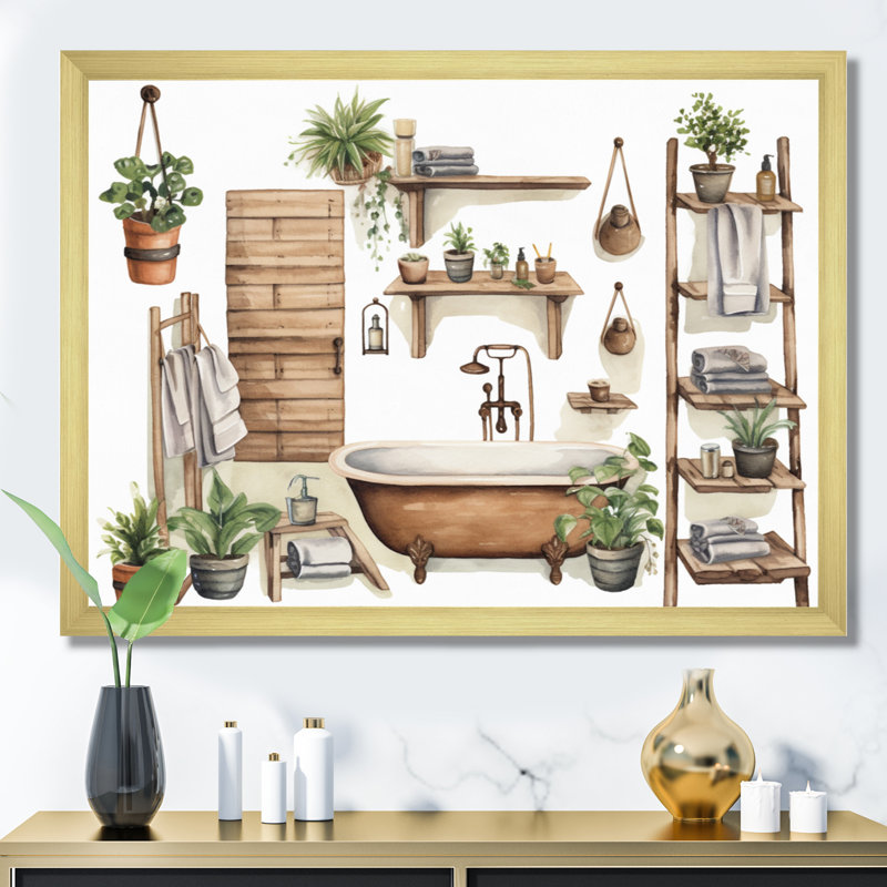 «Natural Bathroom Decor XIII», reproduction sur toile encadrée, H 30 po x l 40 po x P 1,5 po, Cadre doré à une seule photo
