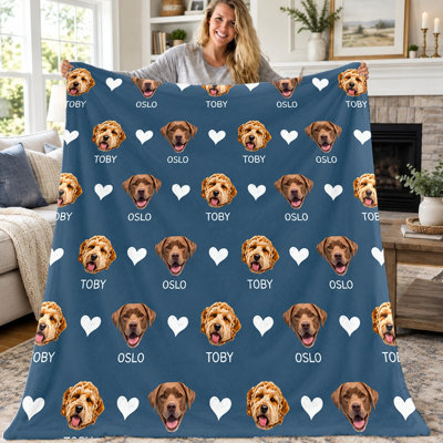 1pc Custom Dog Face Blanket, Personalized Pet Portrait Flannel Throw, Adorable Dog Lover Gift for Sofa Bed Couch Living Room Dorm Travel, Cozy Warm Lightweight Blanket, Home Decor All‑Season Blanket, Machine Washable Gift