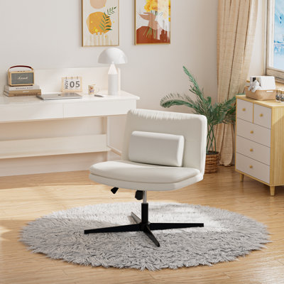 Criss Cross Chair with Wheels, Armless Office Chair with Pillow, Cross Legged Office Chair, White Klag