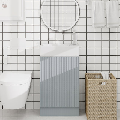 Meuble-lavabo 18,6 po avec lavabo, meuble-lavabo avec tablette à deux niveaux, orientation gauche ou droite, gris