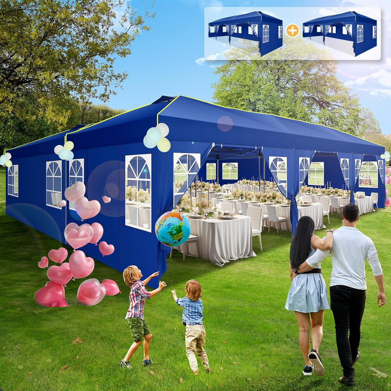 10'Wx30'D Pop Up Canopy, One Push Setup Glow Party Tent, Dark Blue