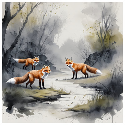 Three Foxes In Forest Double Sided Throw Pillows