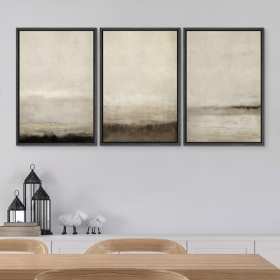 Misty Horizons Tranquil Scenery in Monochrome Abstract Modern Art Bohemian Decor Living Room