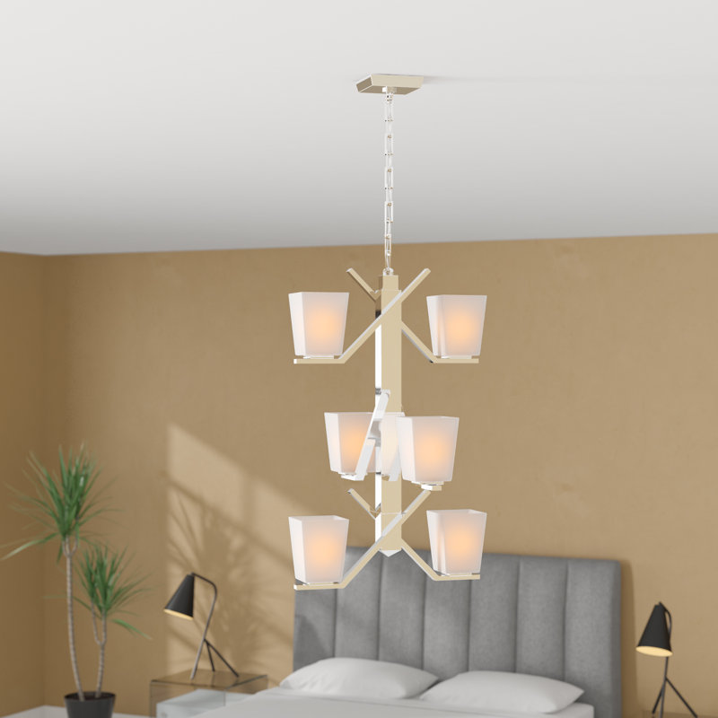 Balogh 6 - Light Sputnik Modern Linear Chandelier, Polished Nickel