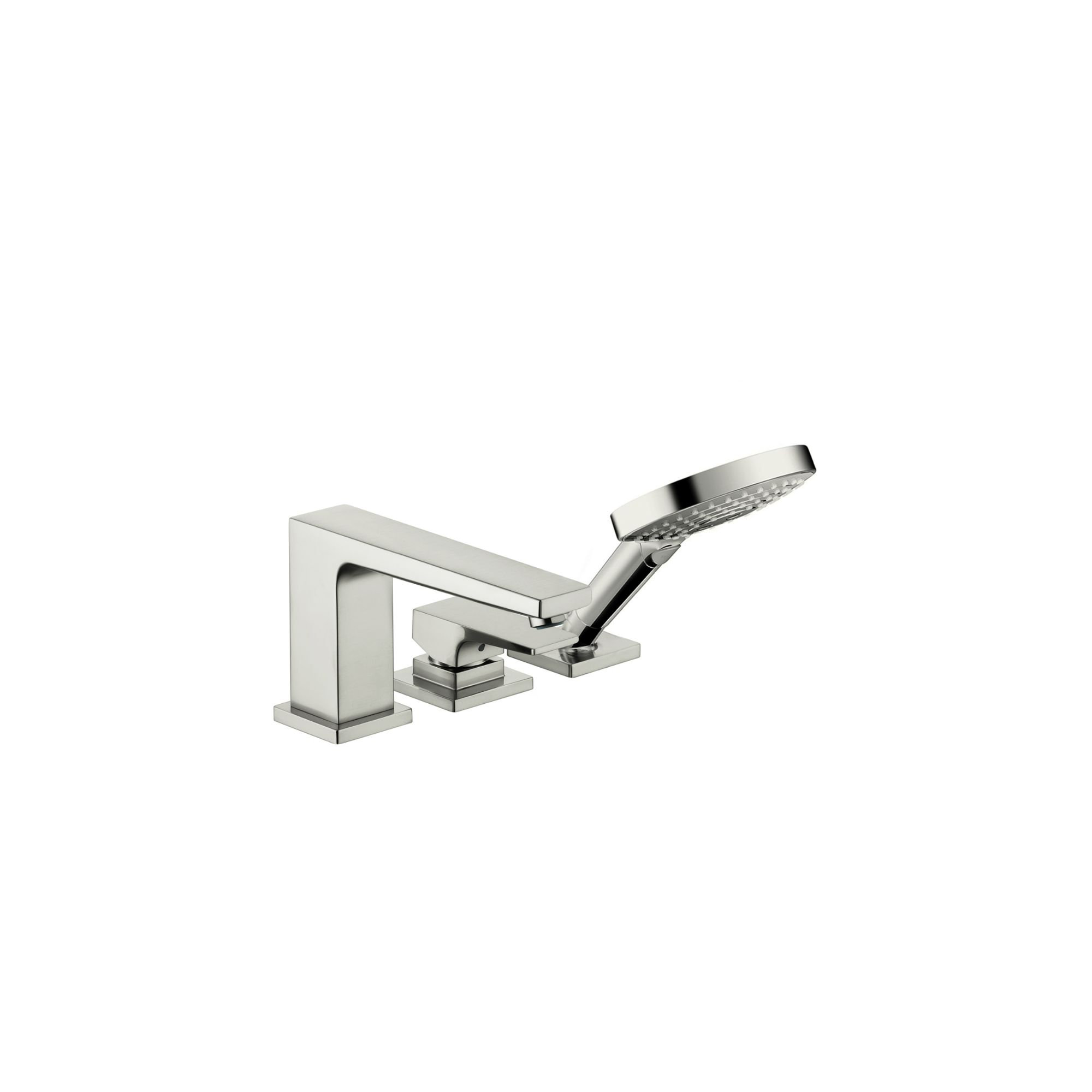 Metropol Single Handle Deck Mounted Roman Tub Faucet Trim with Diverter and Handshower, Brushed Nickel