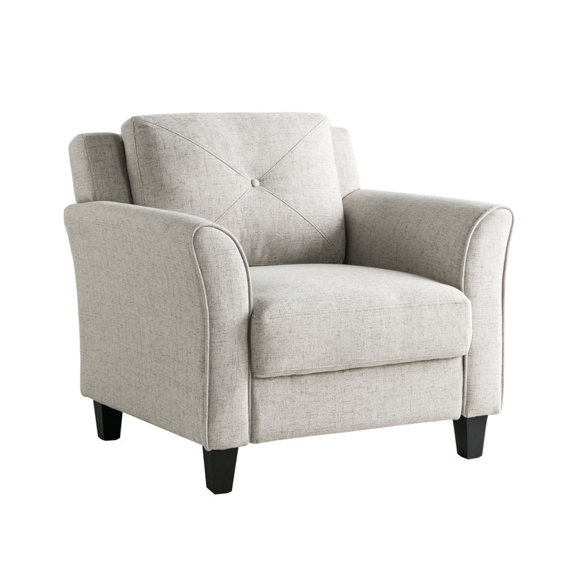 Lourdez 33.9" Curved Arm Tufted Back Armchair, Cream Microfiber/Microsuede