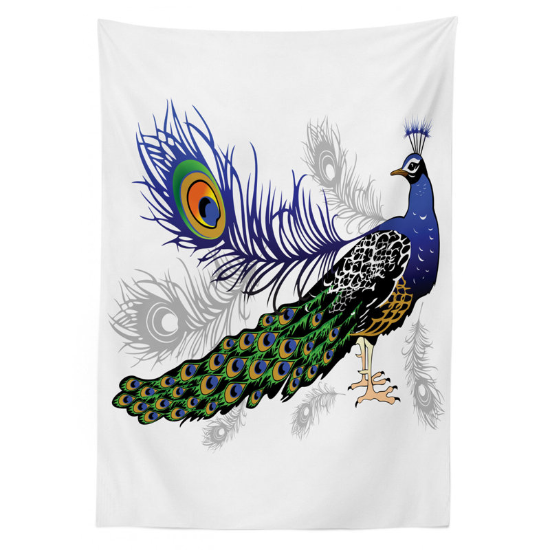 Peacock Tablecloth, Male Peacock Feathers Springtime Wilderness Crowned Majestic Animal Pattern, Rectangular Table Cover For Dining Room Kitchen Decor, 52" X 70", Multicolor