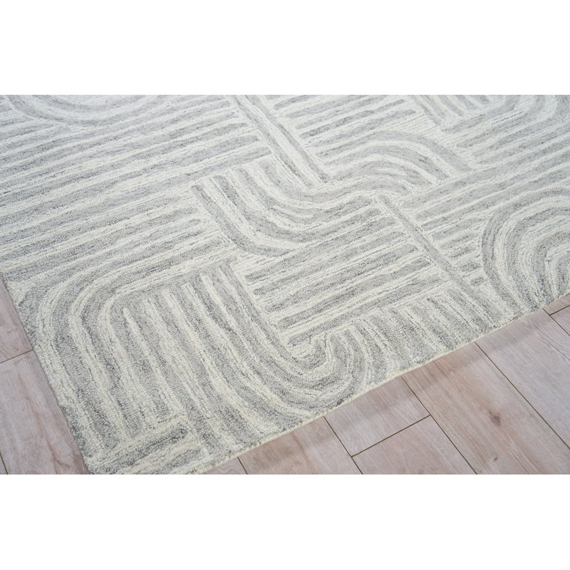 Exquisite Rugs Juno Handmade Hand-Tufted New Zealand Wool On Canvas Gray/Ivory Area Rug, Rectangle 5' x 8'