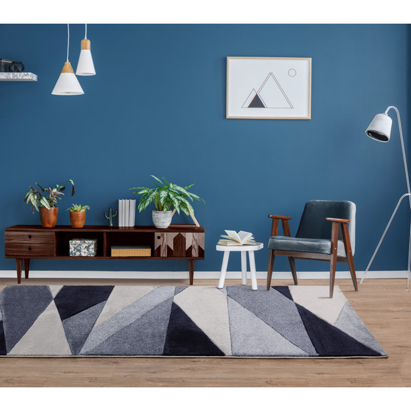 Ceion Segment Blue/Grey Area Rug, Rectangle 120 x 170cm