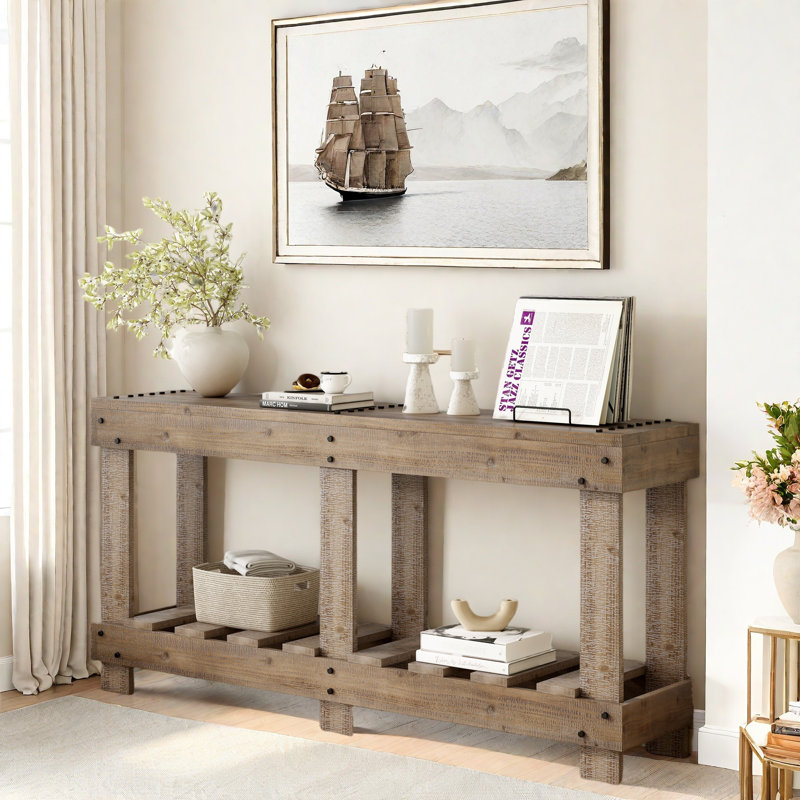 Modern Farmhouse 62.9" Solid Wood Entryway Table, Natural