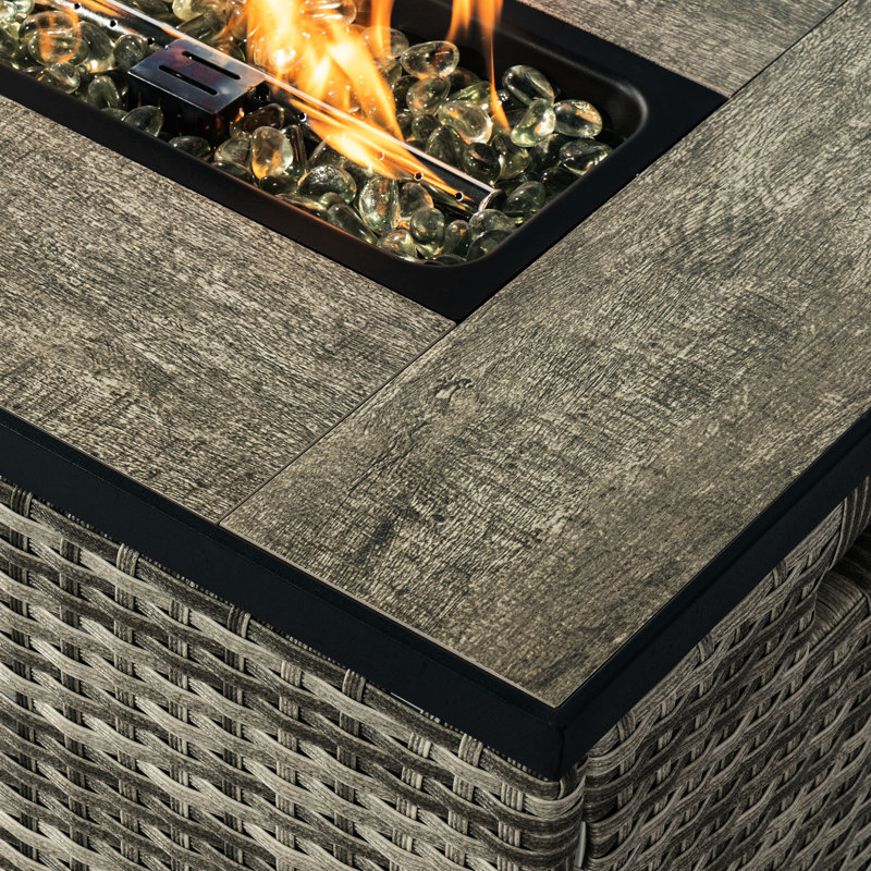 Propane Fire Table With Tank Holder, Ceramic Tile Tabletop, Beige , 15.29" Height, 80Lb And Tile, 15.29In H, Beige