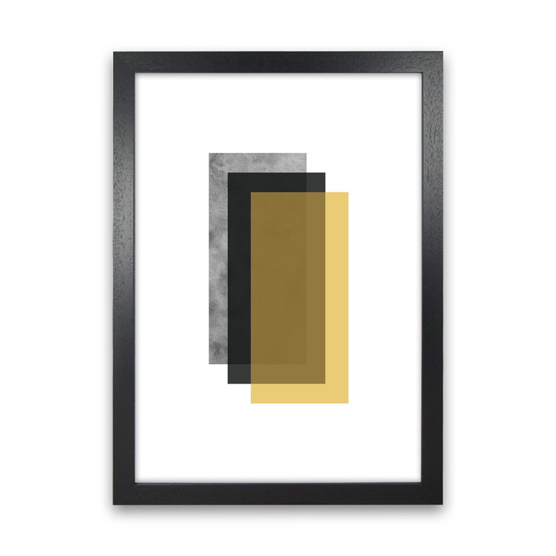 Geometric Mustard And Black Rectangles by Pixy Paper - Print, Black Framed, 84cm H x 59.4cm W x 3cm D