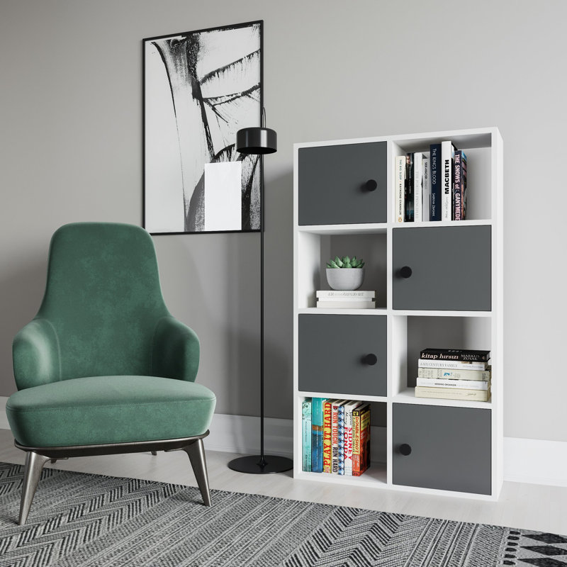 Tilton Bookcase, White/Anthracite, (4 Shelves) 28"H x 49"W x 10"D