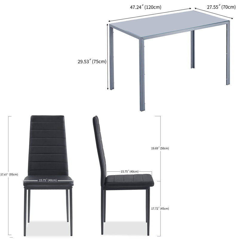Ensemble repas pour 4 personnes Ivyona, gris, Gris, Noir, noir, noir, noir