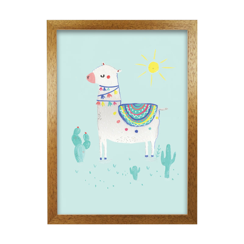 Sunshime Llama by Laura Irwin - Print, Oak Framed, 29.7cm H x 21cm W x 3cm D