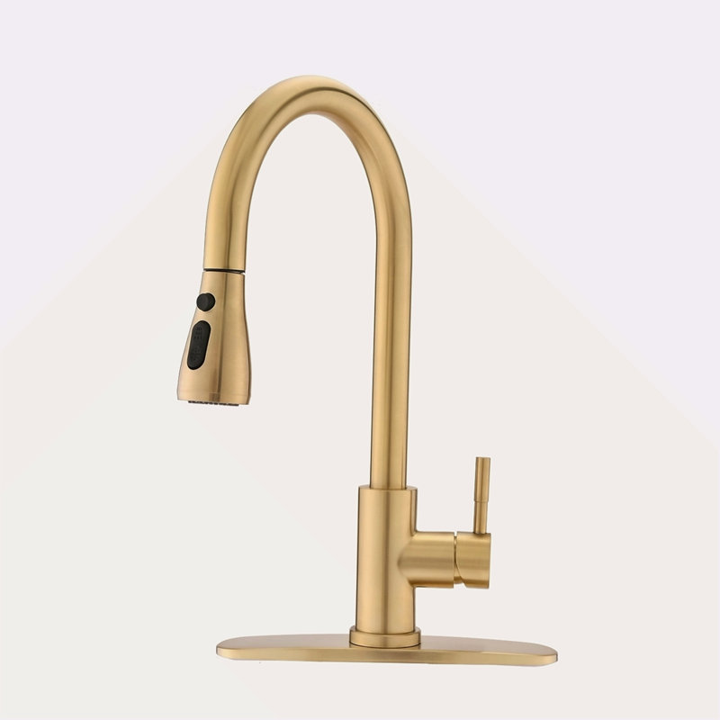 Pull Down Kitchen Faucet With Sprayer Stainless Steel, Brushed Gold