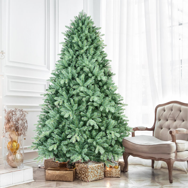 Arbre de Noël 7,5 pi avec teinte bleu-vert et 2908 pointes en PE + PVC - Arbre unique avec branches articulées, assemblage facile, support en métal stable, décoration des Fêtes accrocheuse
