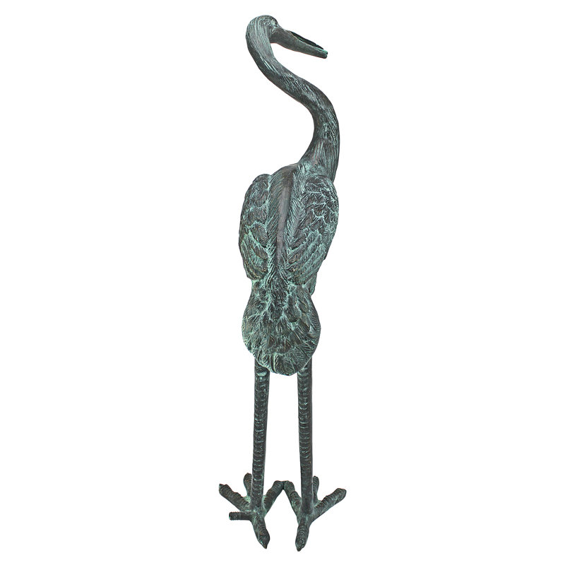 Curved Neck Crane Bronze Piped Statue, Medium
